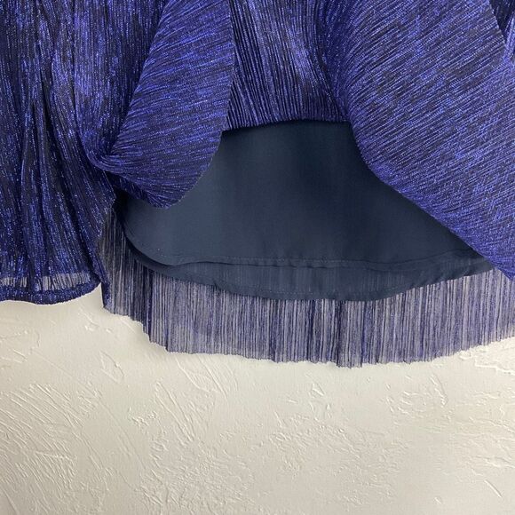 Moulinette Soeurs Anthropologie Blue Metallic Accordion Pleat Long Sleeve Top XS - Picture 7 of 10